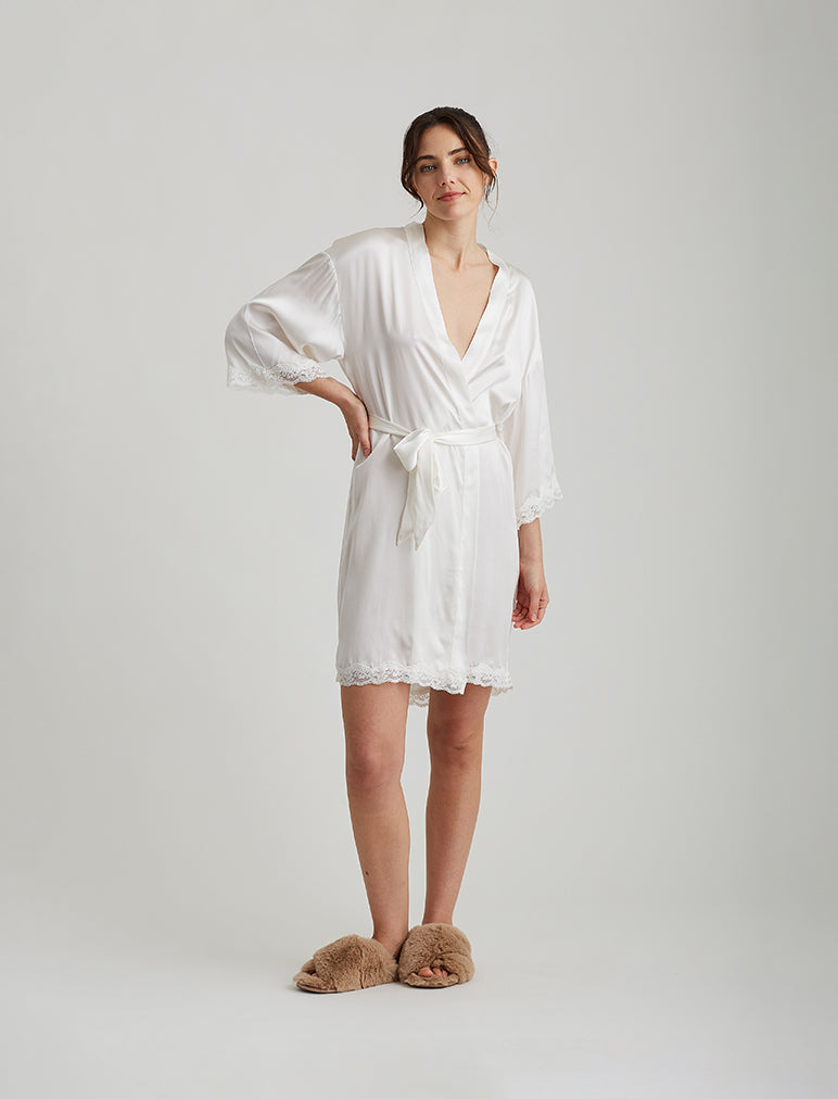 Camille Silk Lace Short Robe